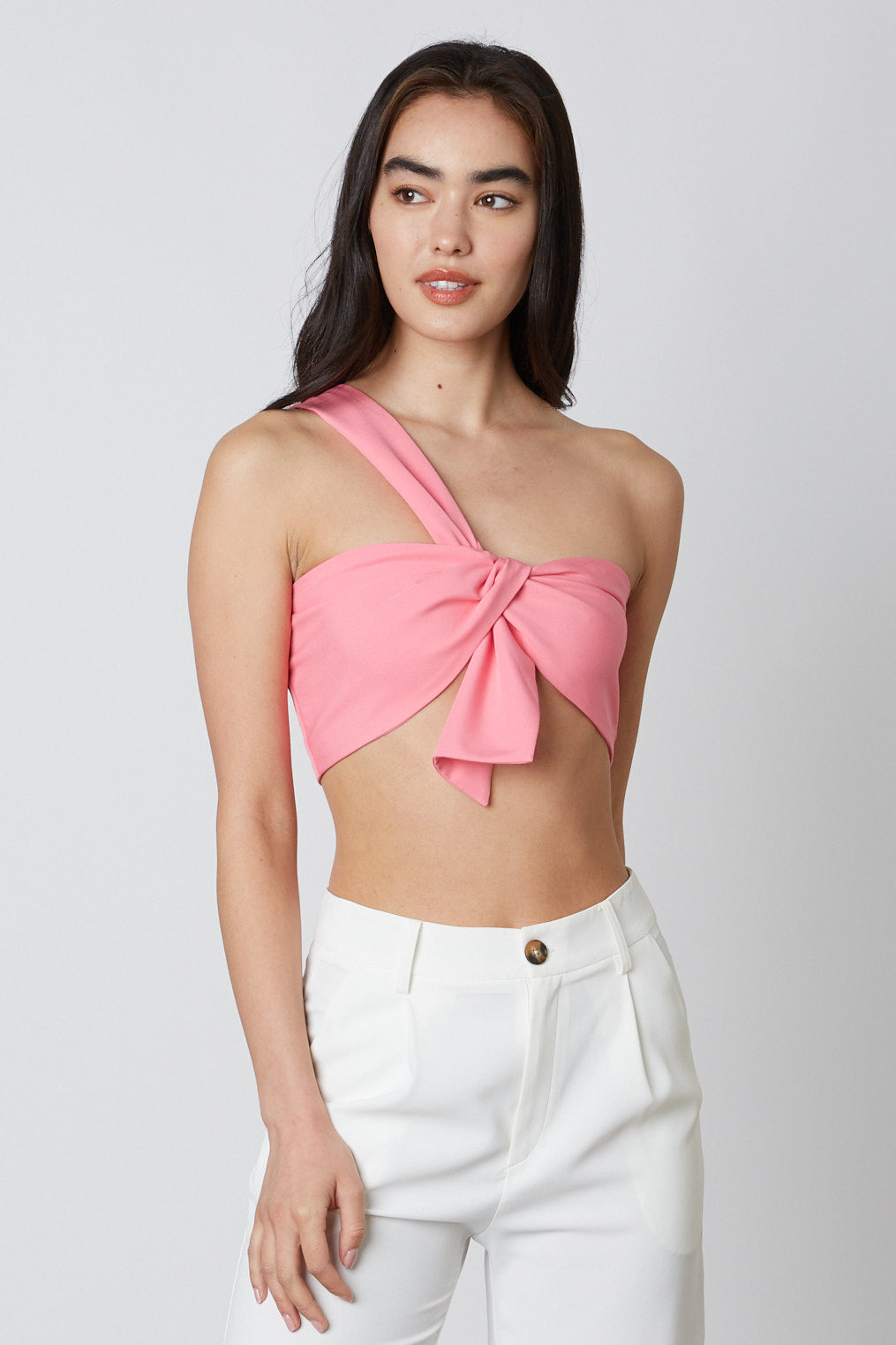 Twisted Tie Crop Top in Candy Pink Front
