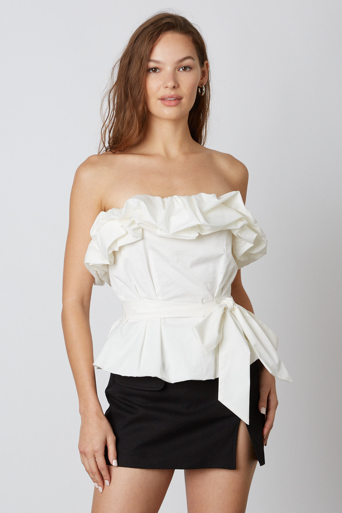 Ruffled Strapless Top in White Front