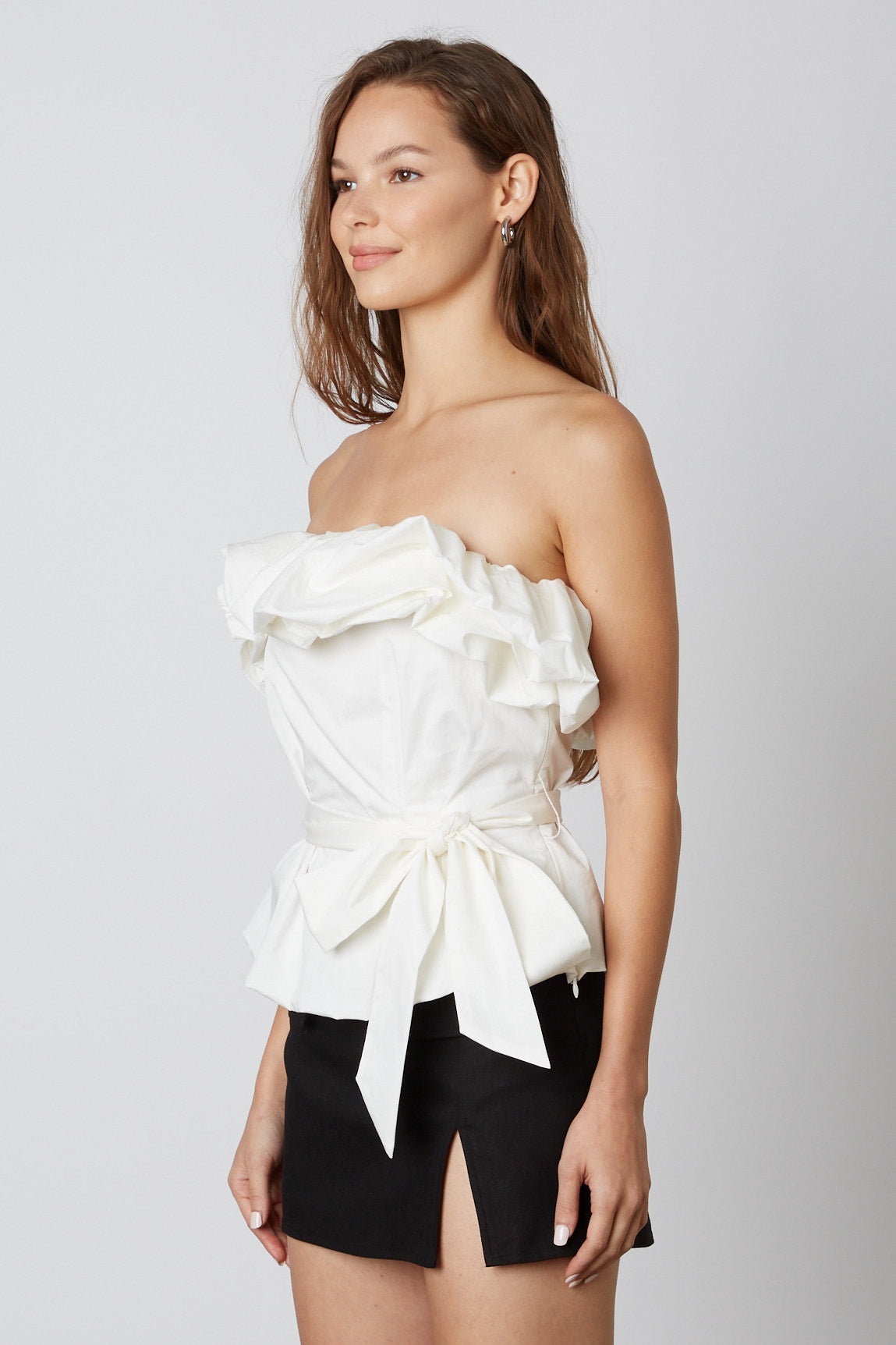 Ruffled Strapless Top in White Side