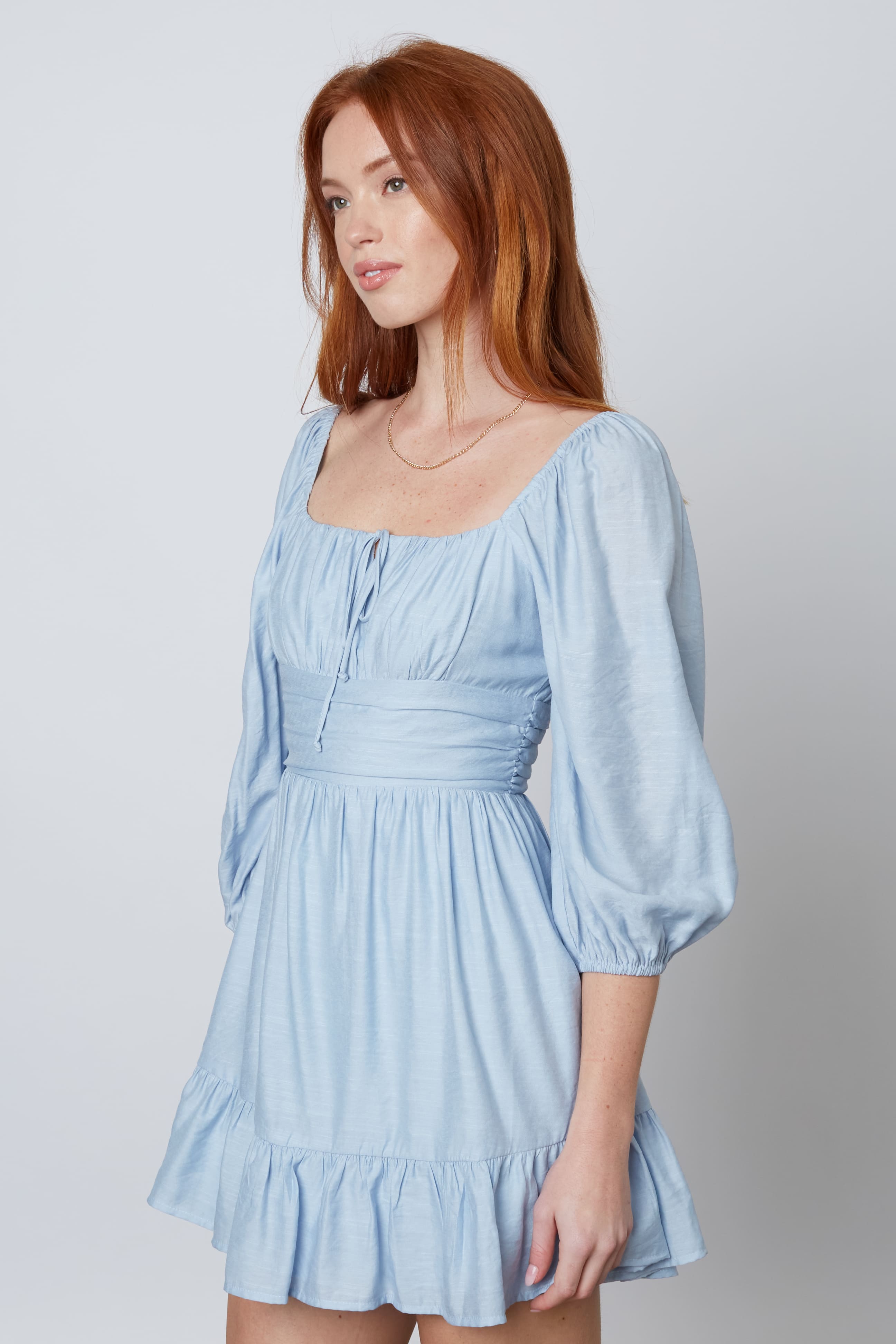 Baby Doll Mini Dress in Chambray Side