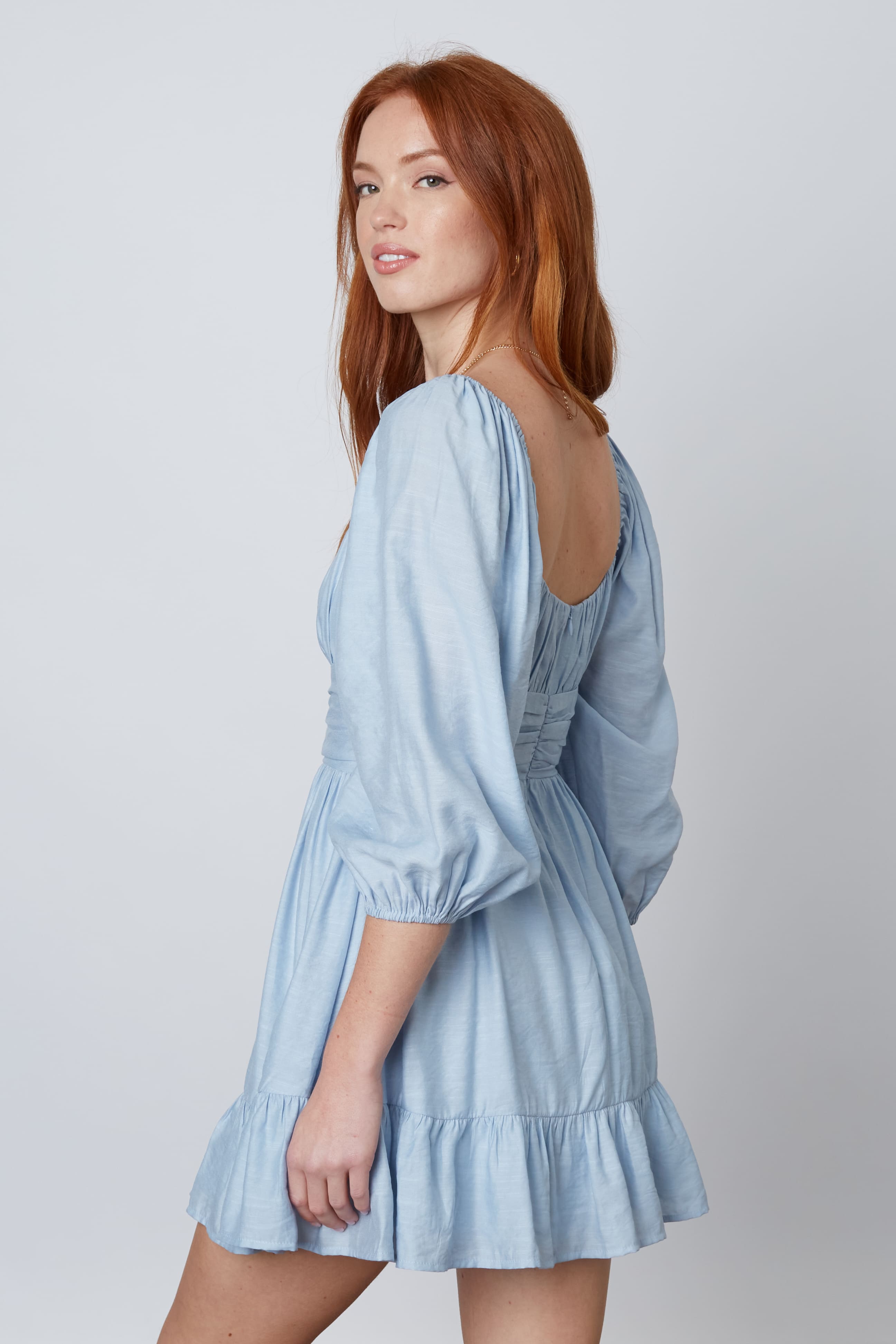 Baby Doll Mini Dress in Chambray Back