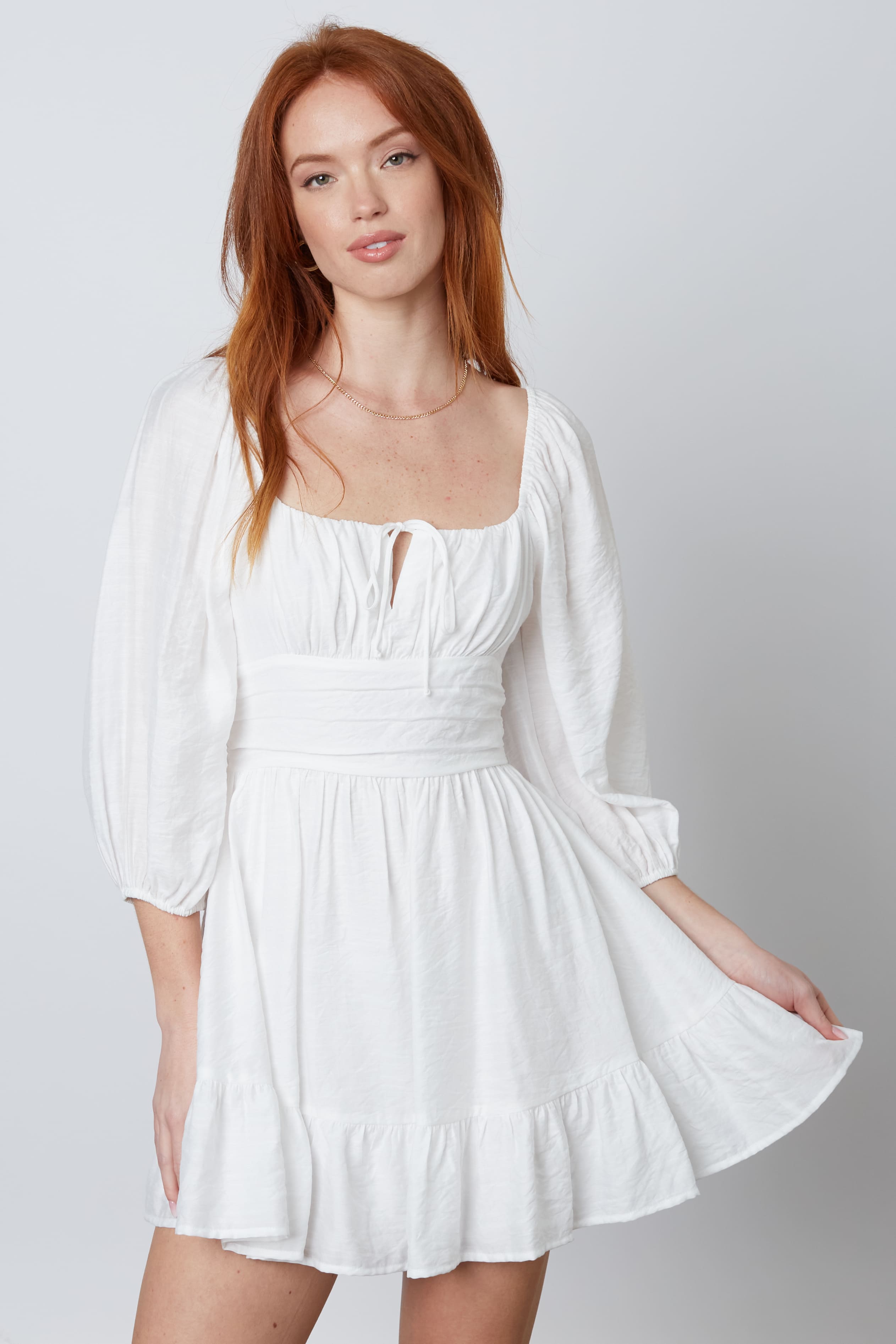 Baby Doll Mini Dress in White Front
