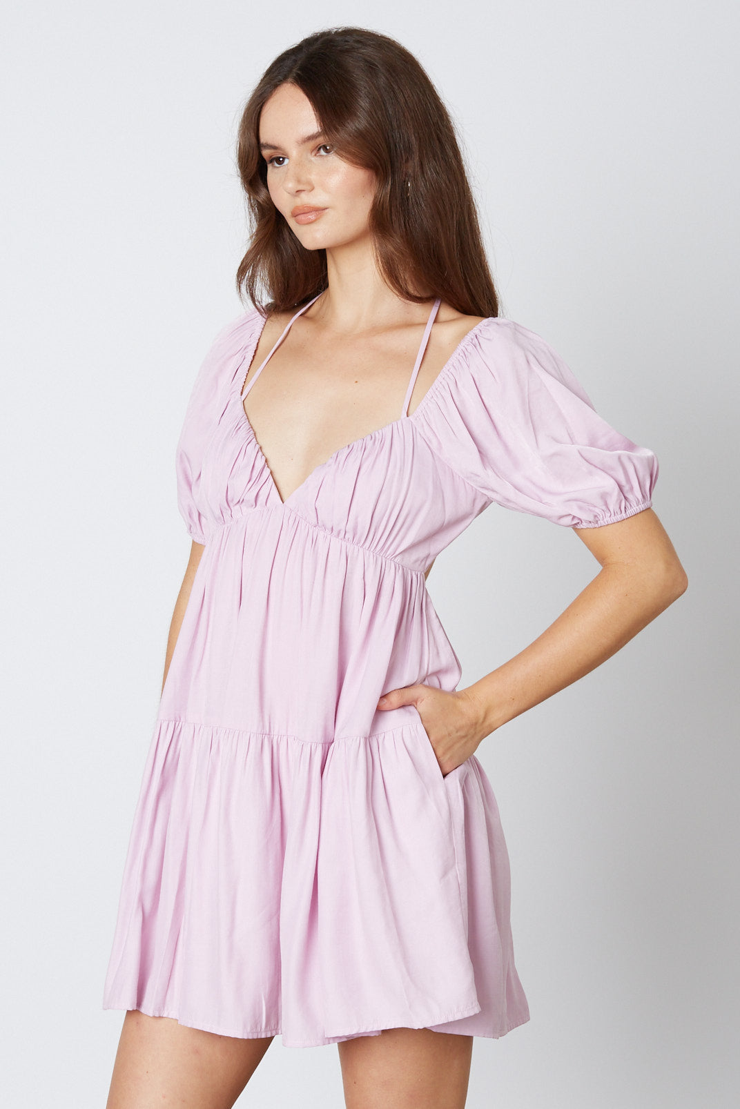 Puffsleeve Babydoll Dress in Pale Pink Side