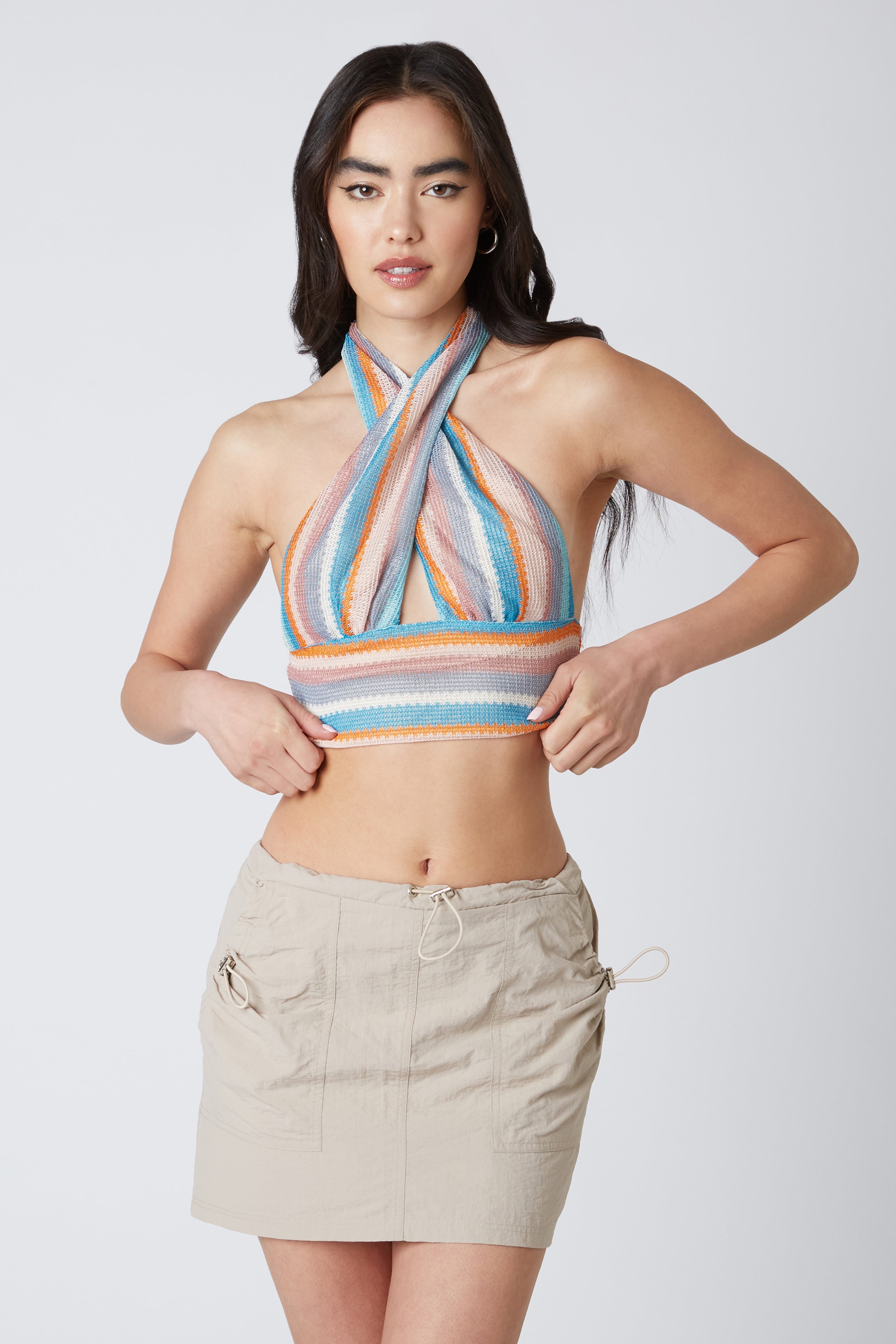 Striped Halter Top in Turquoise Front