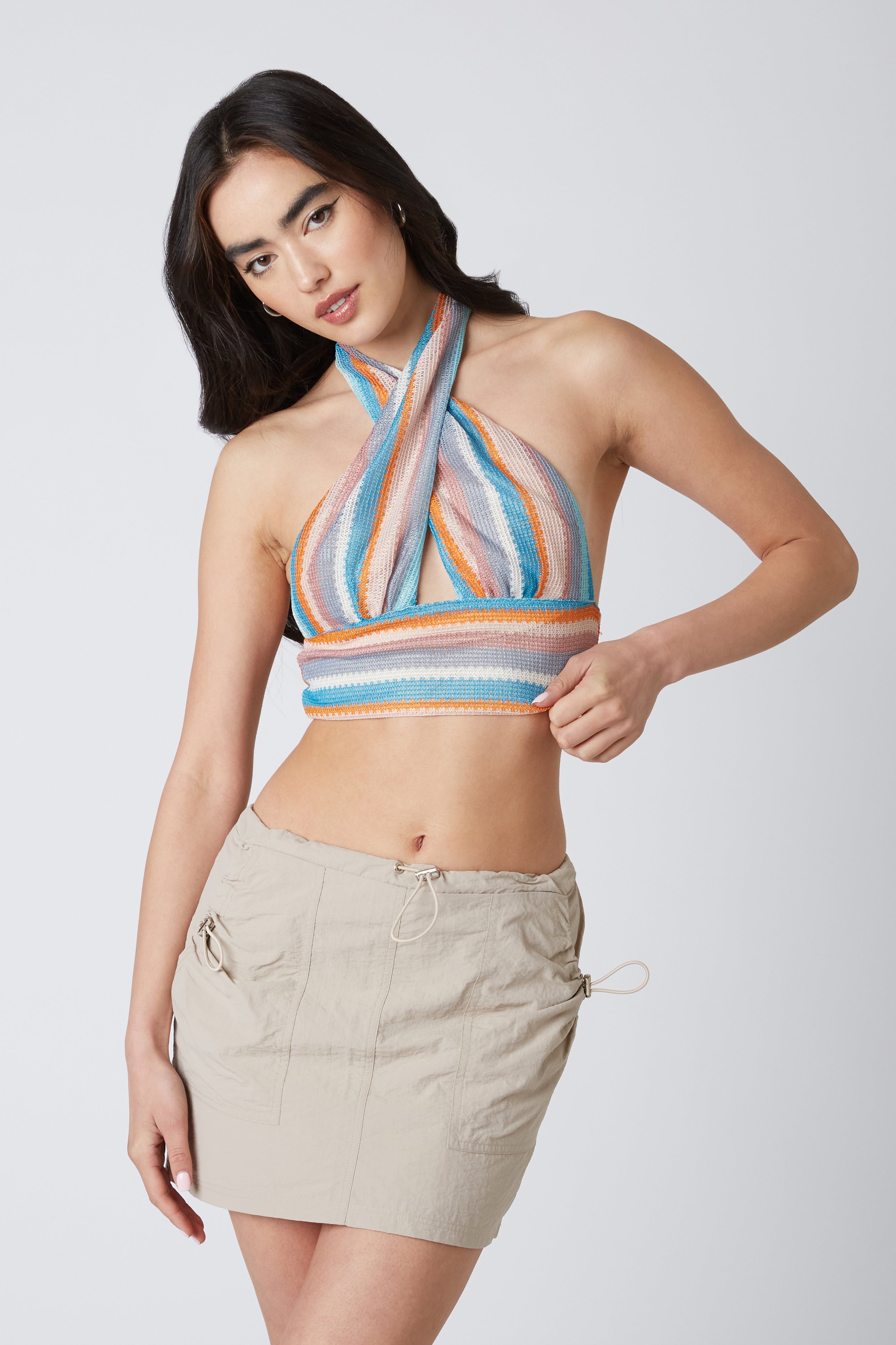 Striped Halter Top in Turquoise Front