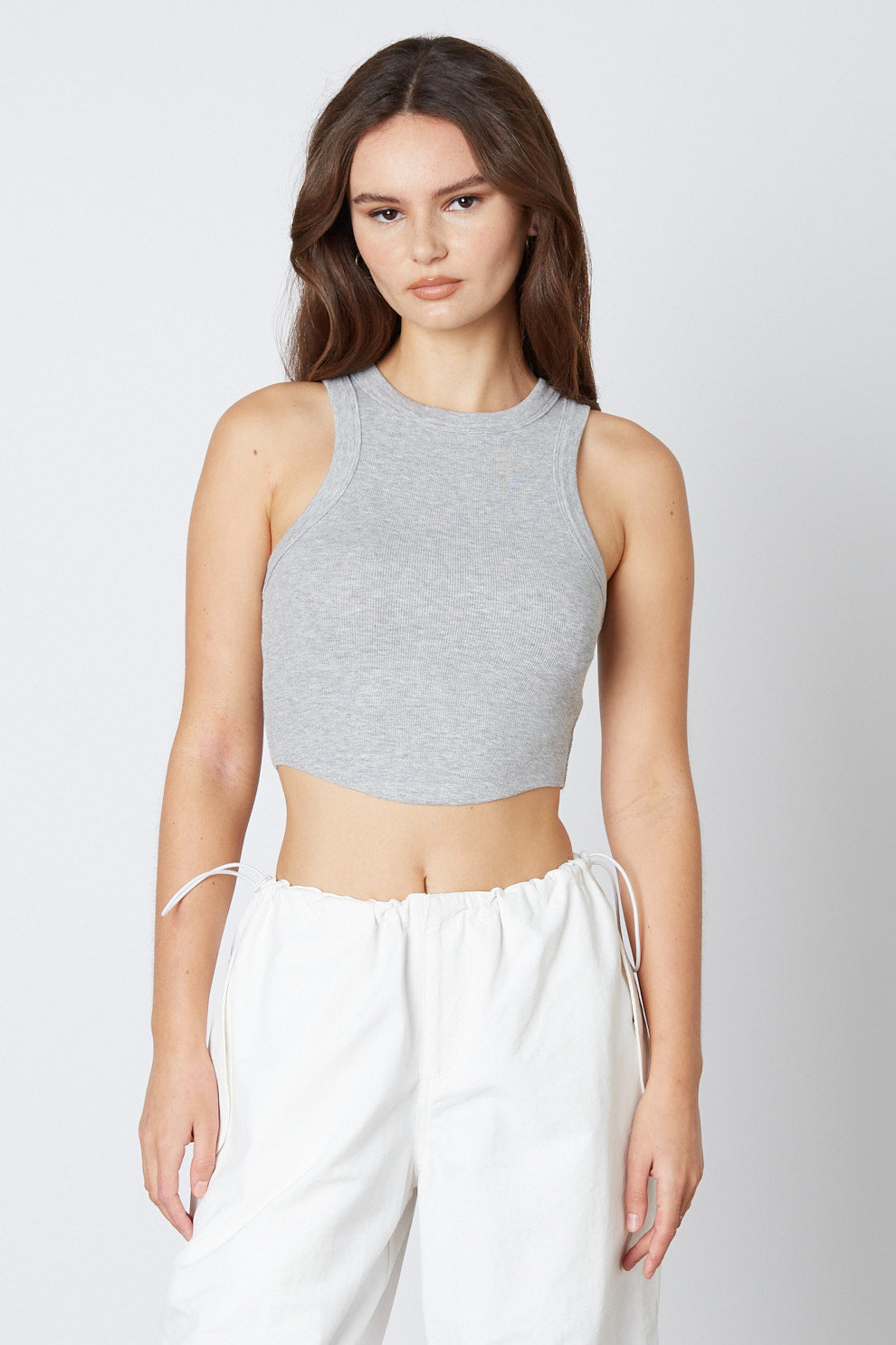 Heather Grey Ribbed Racer Back Tank Front