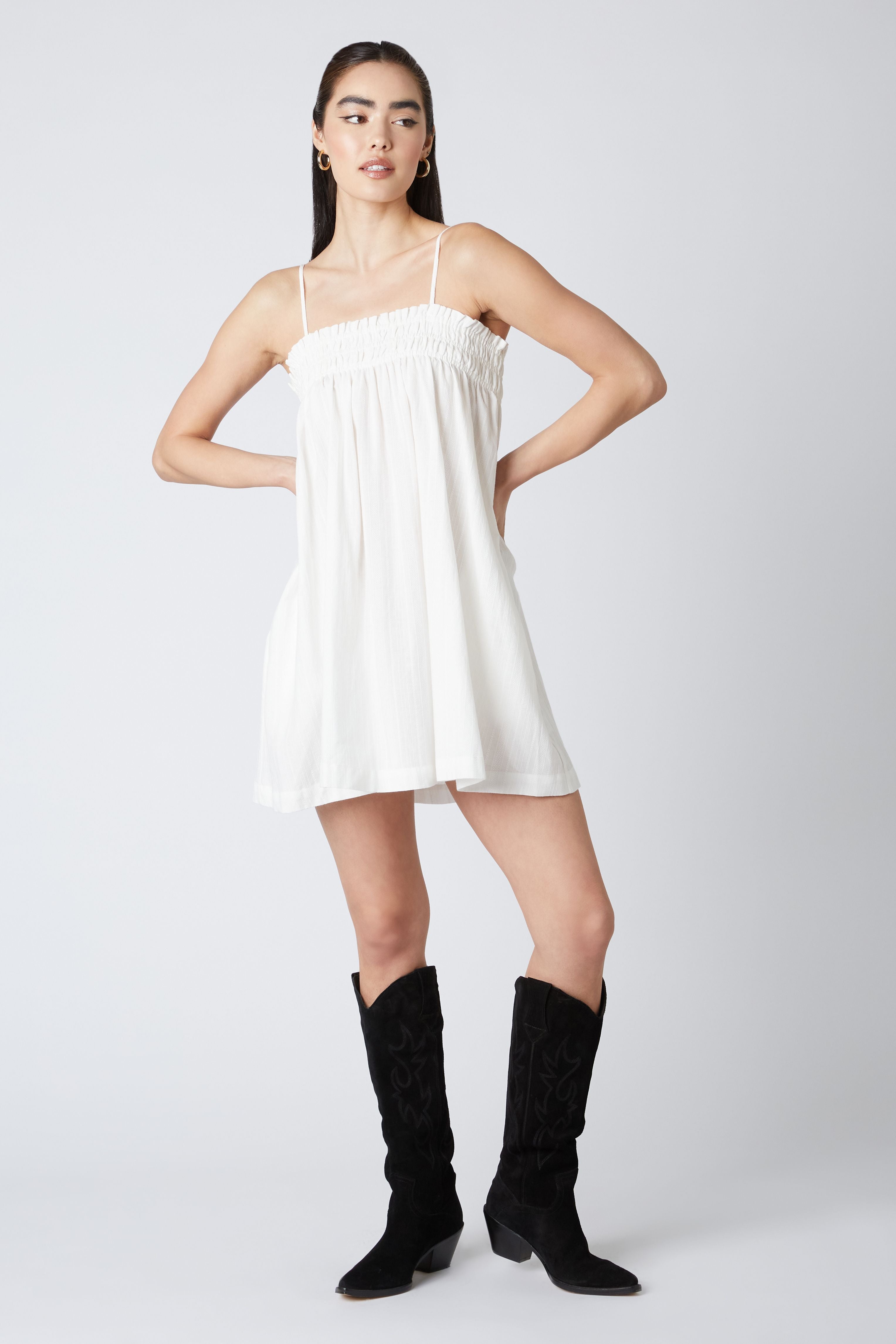 Square Neck Shift Dress in White Front View