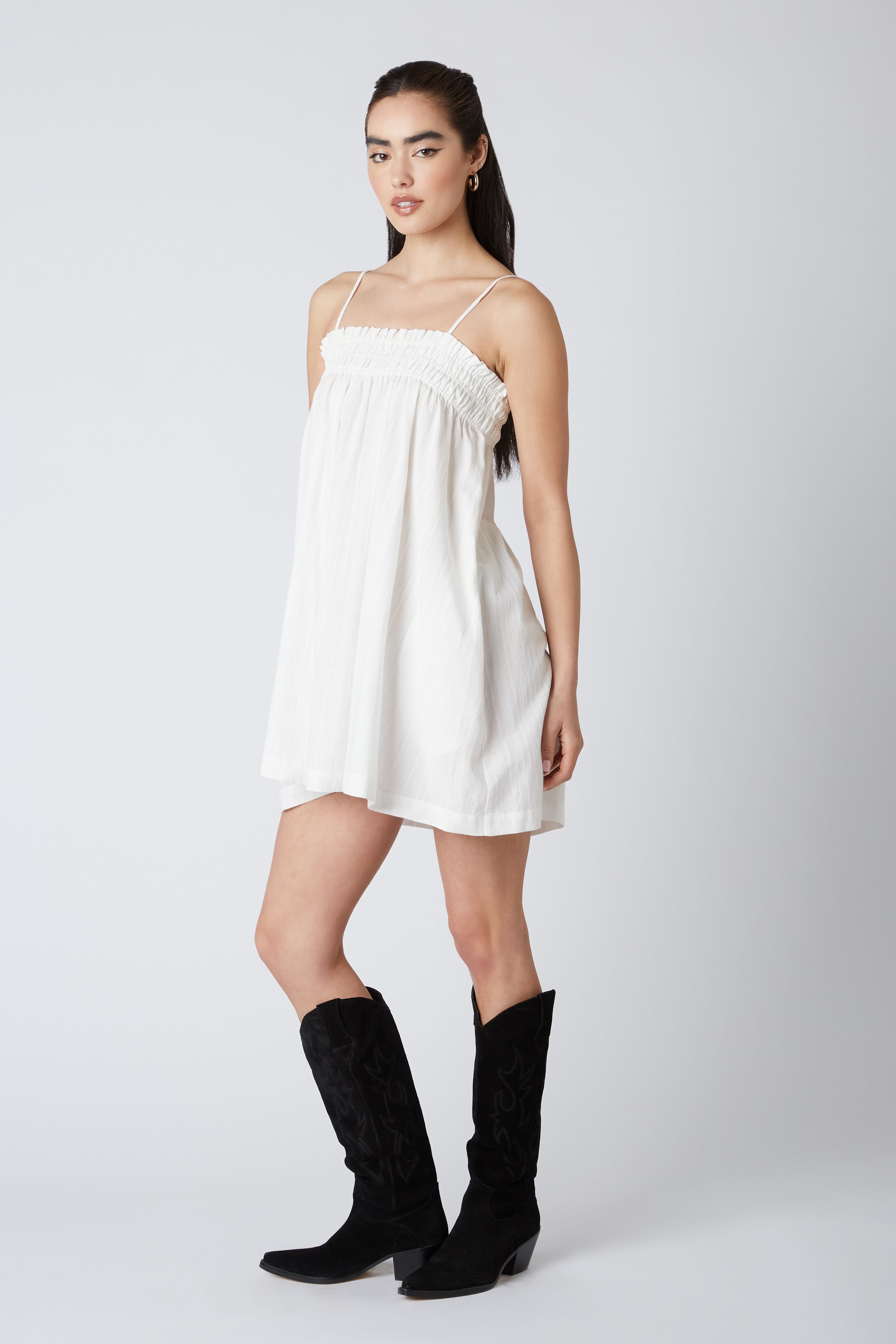 Square Neck Shift Dress in White Side View