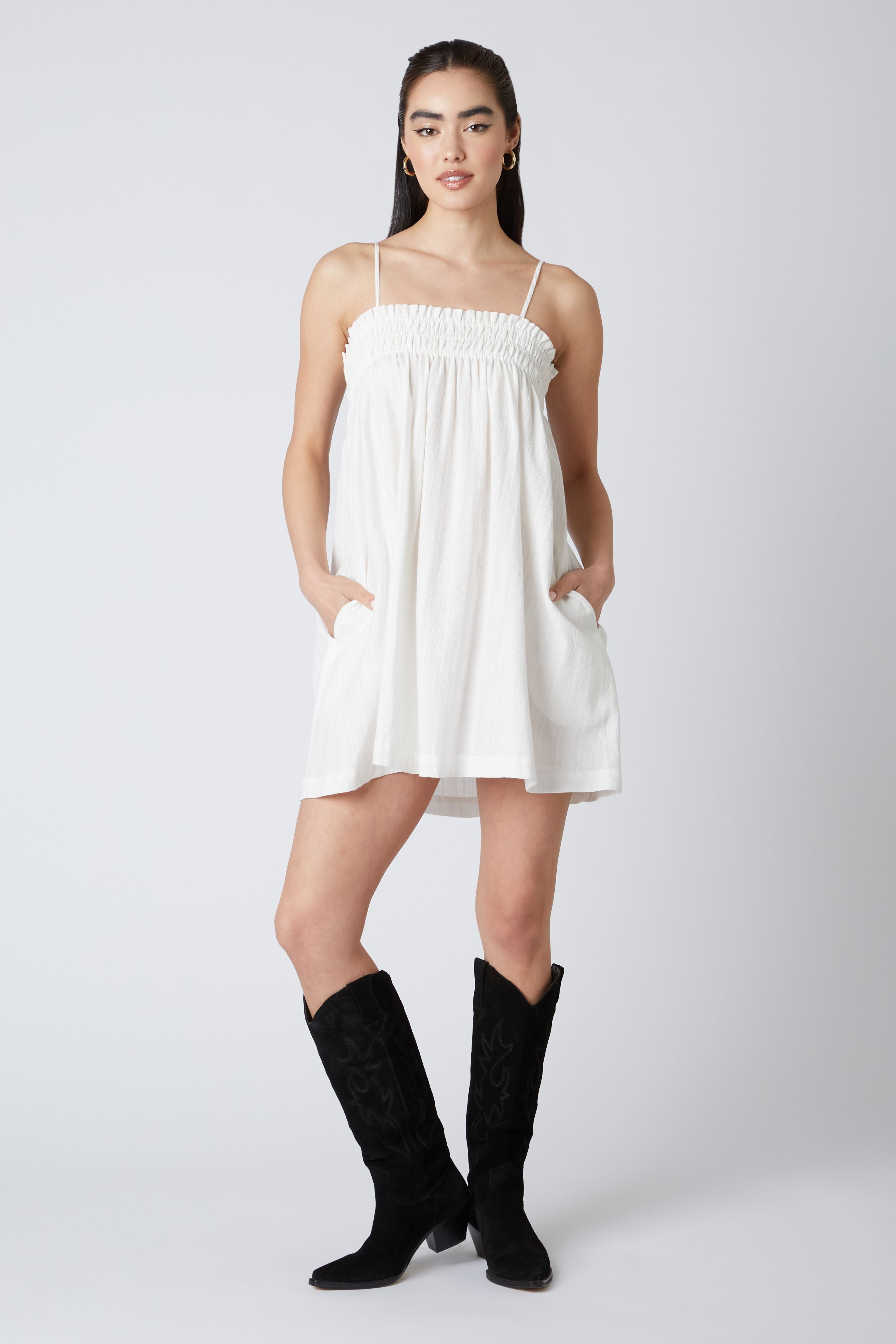 Square Neck Shift Dress in White Front View
